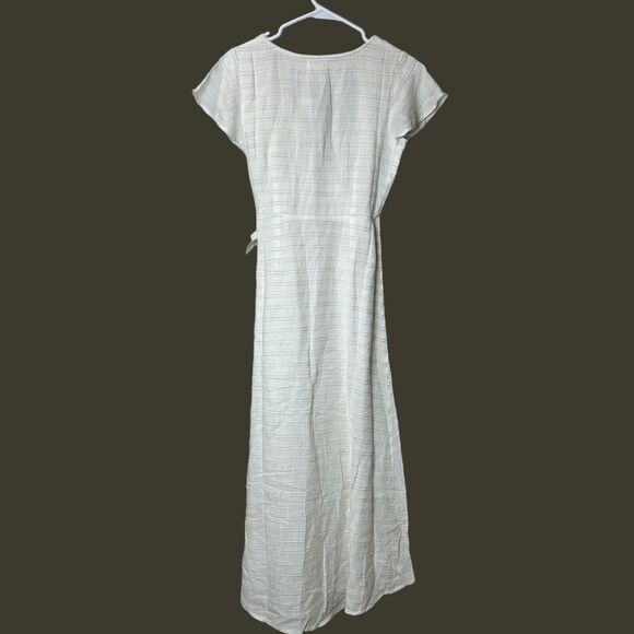L*space Emilie V-Neck Side Knot Tie Wrap Dress White Tan Stripes Women Small NWT - Picture 4 of 8